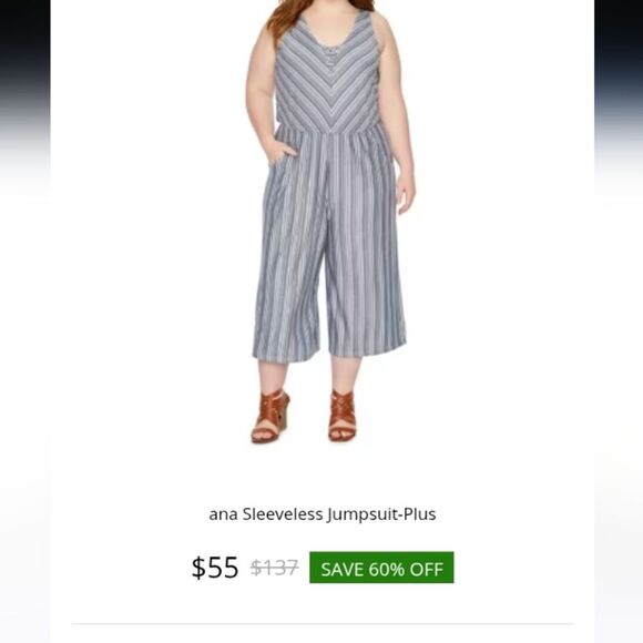 a.n.a Navy Deep Blue White Striped Cropped Jumpsuit 0x Pockets Sleeveless Plus - Picture 8 of 16